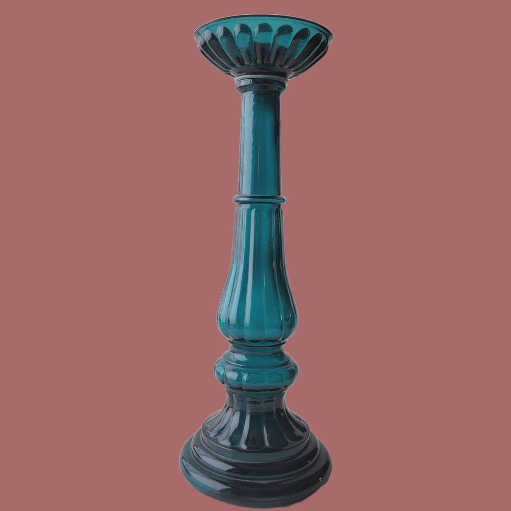 Vintage MCM 1960s Empoli Teal Art Glass Decanter with Candle Holder